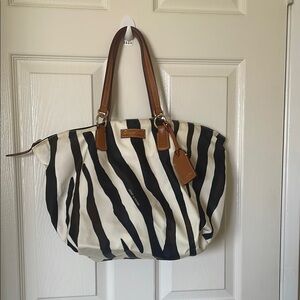 Dooney & Bourke Zebra Print Travel Bag with Tan Handles
